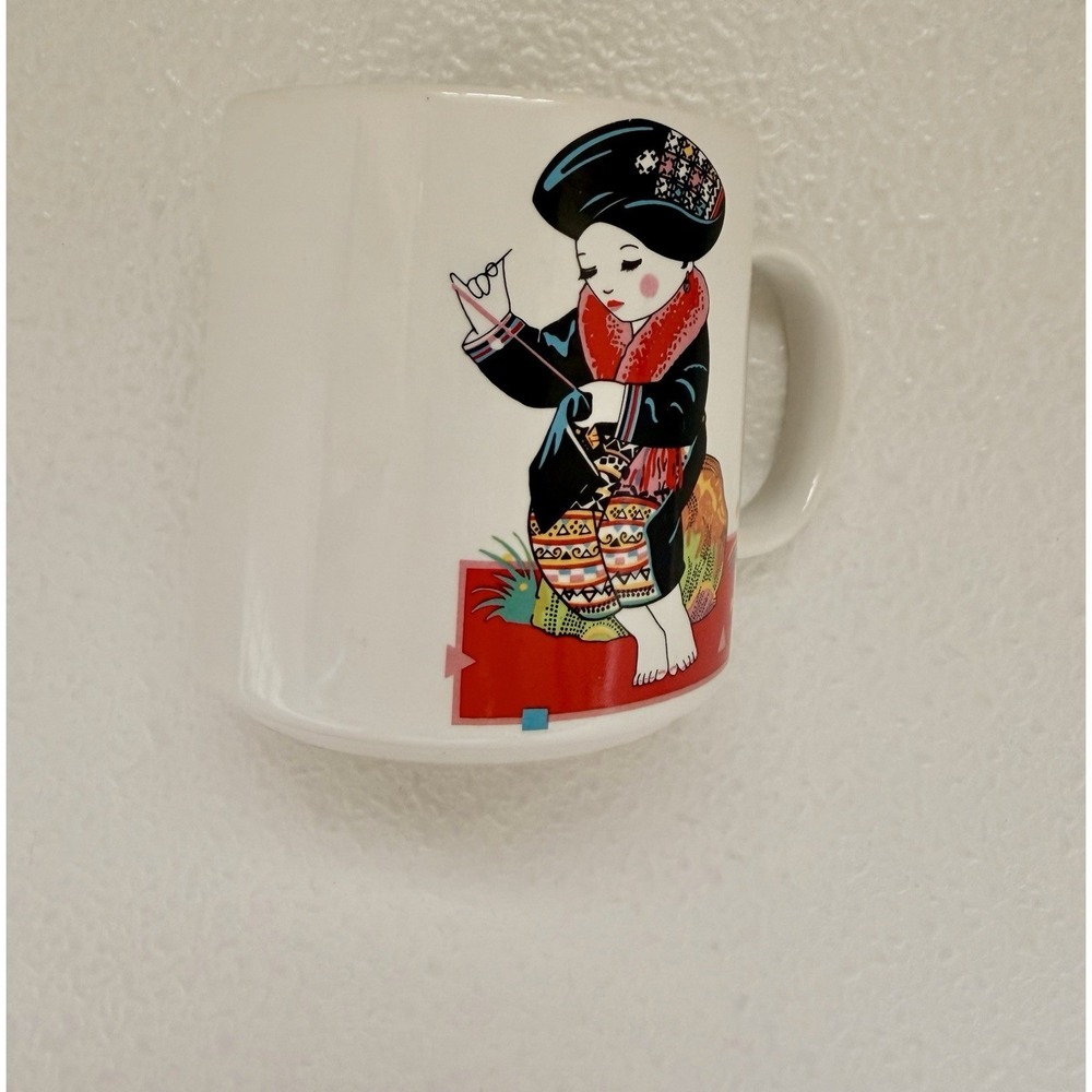 Patra Ceramics‎ Thailand Mug Hmong Girl Sewing Highland Hill Tribe Art